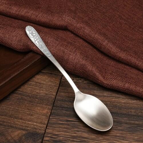 Handmade Pure Silver 999 Retro Five Blessings Spoon Household Western Child Food Spoon Kitchen Coffee Tableware Health Reusable