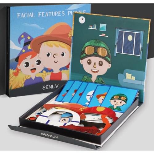 Early Education Magnetic Puzzle Cognitive Pairing Beneficial Intelligence Magnetic Paste Face Features Wooden Toys