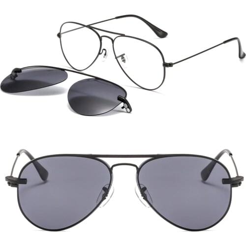 Metal clip on aviation sunglasses small size optical glasses frame with megnatic removable polarized sun glasses lenses 3042