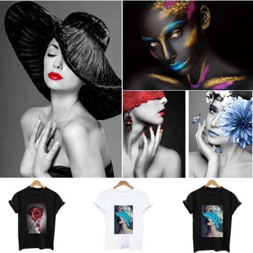 Fashion Women Heat Transfer Patch For Clothes Flower Butterfly Girl Thermal Stickers Washable DIY Iron-On Patches For T-Shirt