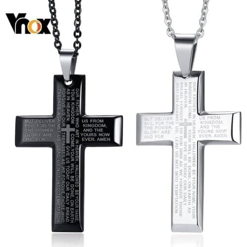 Vnox Mens Prayer Matthew 6:9-13 Bible Necklace Stainless Steel Cross Pendant Male Religious Jewelry
