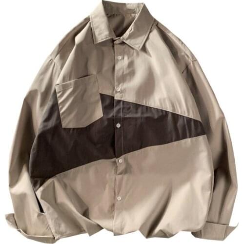 Spring Autumn Splicing Frock Long-sleeved Shirt Men Korean Tide Students Handsome Loose Casual Shirt Coat
