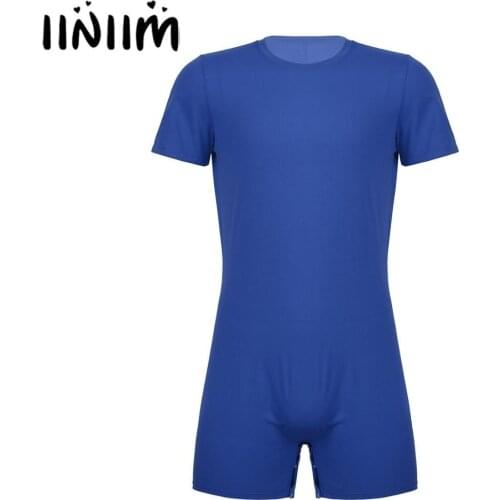 Mens Short Sleeve Jumpsuit Bodysuits Summer Teddies Exercise Running Casual Party Jockstraps Pouch Hot Male One-pieces Rompers