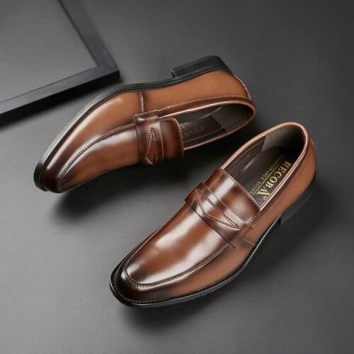 Leather loafers with overfoot business suit mens classic breathable leather shoes