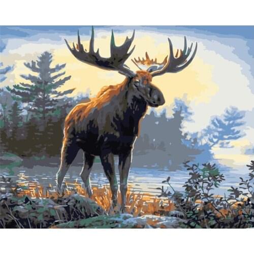 Painting By Numbers DIY Dropshipping 40x50 50x65cm Sprouting moose by the rive Animal Canvas Wedding Decoration Art picture Gift