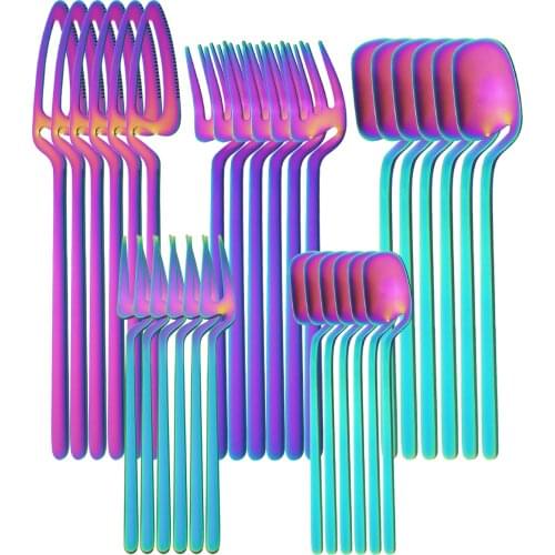 30Pcs Matte Cutlery Set Knife Fork Fruit Fork Coffee Spoon Dinnerware 18/10 Stainless Steel Tableware Set Party Kitchen Flatware