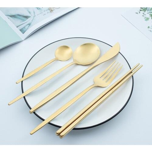 Gold Cutlery Set Forks Knives Spoons 18/10 Stainless Steel Dinner Dinnerware Set Fork Spoon Knife Chopsticks Set Dropshipping