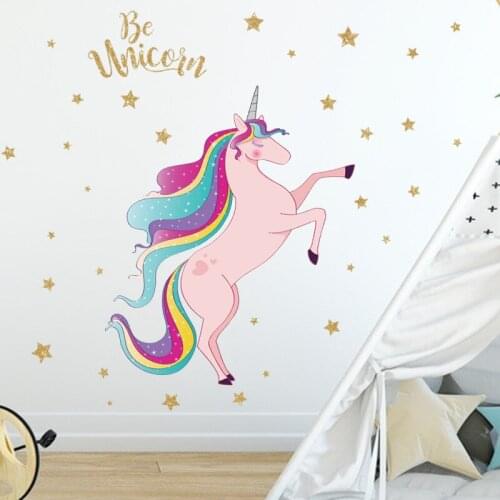 Cartoon Stars Running Unicorn DIY Wall Sticker Childrens Room Kindergarten Bedroom Decoration Self-adhesive Stickers