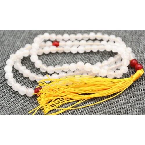 Natural 6mm Buddhist white jade stone Prayer Beads Mala Bracelet