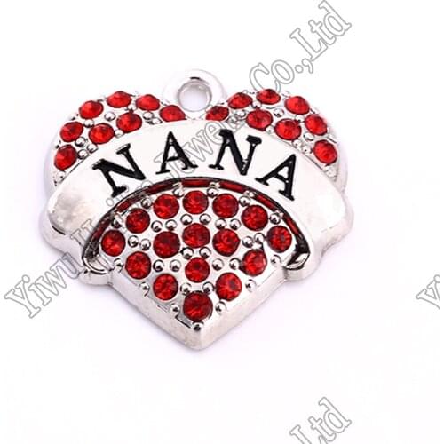 New Arrival Hot Selling 20 pcs a lot rhodium plated NANA with red/pink/blue/white crystal heart pendant