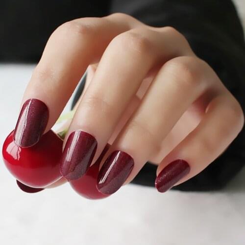 New 24pcs Adorable fashion candy oval decorative fake nails long round section With powder Vampire color P83SX