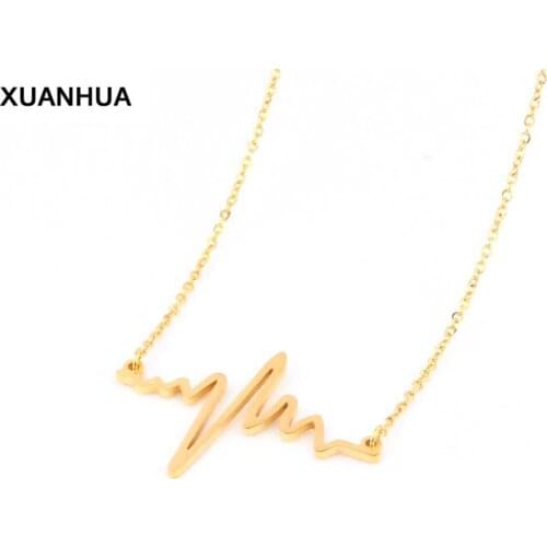 XUANHUA Wholesale Simple Stainless Steel ECG Wave Heart Necklace Jewelry Accessories Collares Jewellery Valentines Day Gift