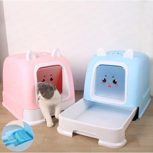 Pink Fully Enclosed Cat Litter Box Deodorant Anti-splash Large Cat Toilet with Drawer Cat Supplies Cat Toilet Training Kit