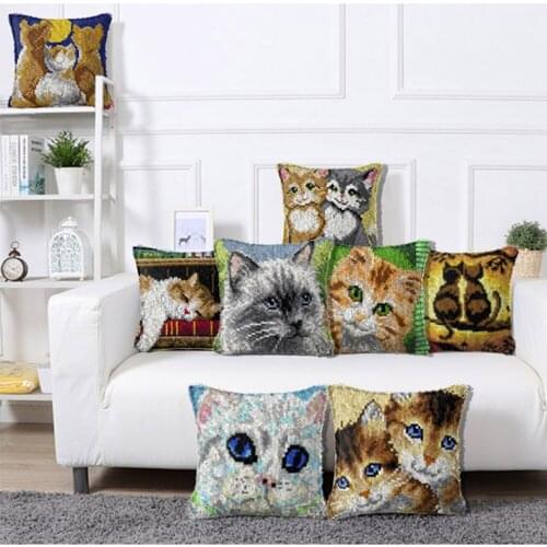 Cat Series Foamiran For Needlework Smyrna Latch Hook Pillow Set kussen knooppakket Carpet Embroidery DIY Latch Hook Rug Kits