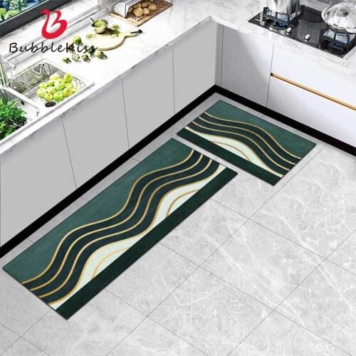 Bubble Kiss Modern Polyester Kitchen Mat Absorbent Non-Slip Home Kitchen Carpet Gold Striped Pattern Carpet Bedside Area Rugs