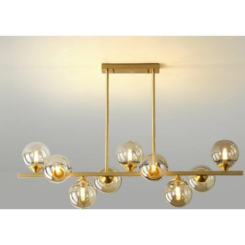 Modern Nordic Ceiling Chandelier Dining room Copper Hanging lights Amber Glass Decor lighting Kitchen Island LED Pendant lamps