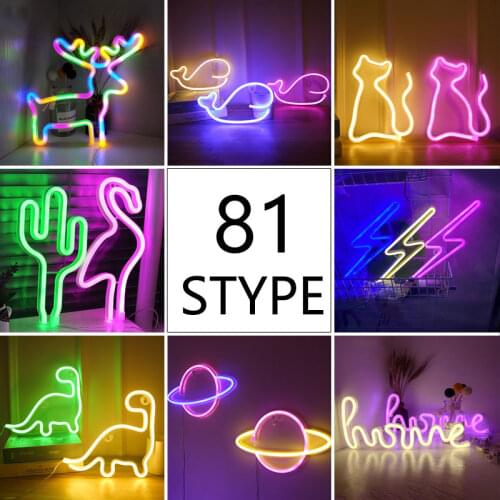 81 Styles LED Neon Light Dinosaur Rainbow Hello Wall Sign Bedroom Decor Hanging Night Lamp Home Party Holiday Decor Xmas Gift