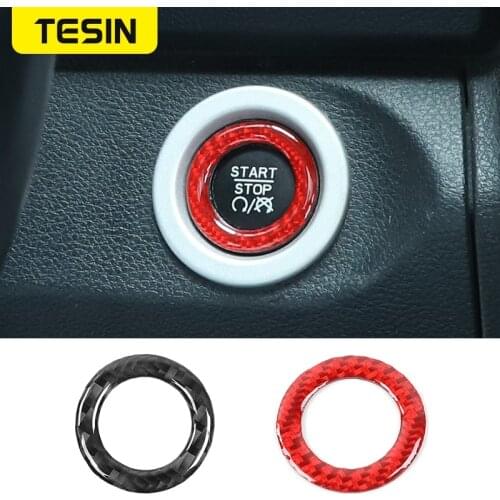 TESIN Car Engine Start Stop Button Switch Decoration Cover Sticker Trims for Dodge RAM 1500 2010+ Interior Parts Car Accessories