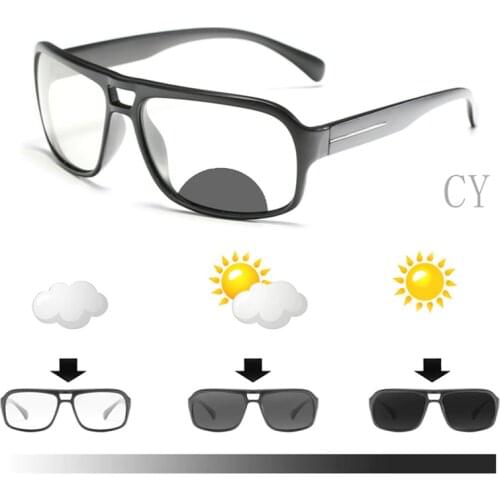 Outdoor photochromic Bifocal Reading Glasses Multifocal Near Far Plastic Presbyopic Glasses for Men Sport driving sunglasses FM