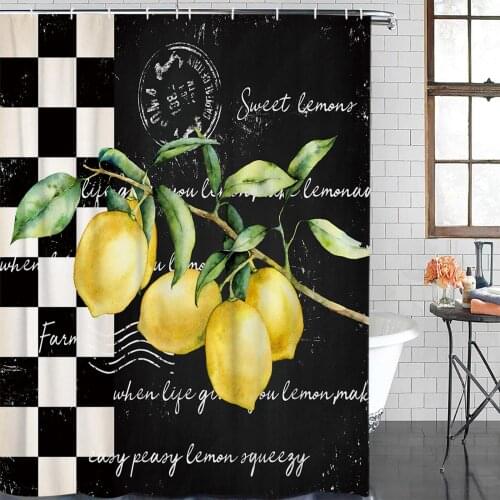 Farm Fruit Lemon Lattice Shower Curtain Polyester Fabric Waterproof Shower Curtains Modern Bathroom Curtain
