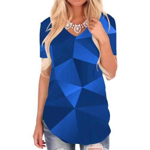 SOMEPET Dark Blue T-shirt women Cube V-neck Tshirt Geometry Shirt Print Abstract T-shirts 3d Womens Clothing Fashion Printed
