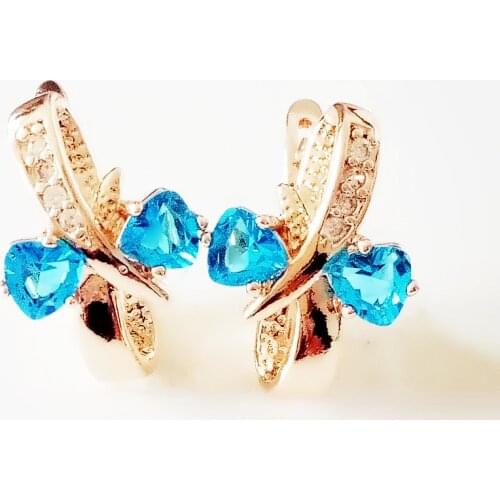 Trendy Women Earrings Rose 585 Gold Color Jewelry Luxury Blue Stone Cubic Zircon Drop Earring