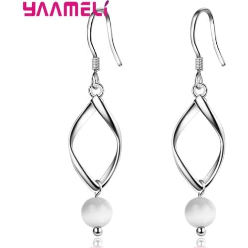 New Fashion 925 Sterling Silver Dangle Hanging Earrings Cat Eye Opal Stone Hook Style Women Girls Jewelry Brincos Bijoux