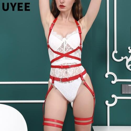 UYEE Sexy Leather Women Harness Set Body Bondage Leg Stocking Belt Underwear 2 Piece Gothic Garter belt Cage Waist Female Belt