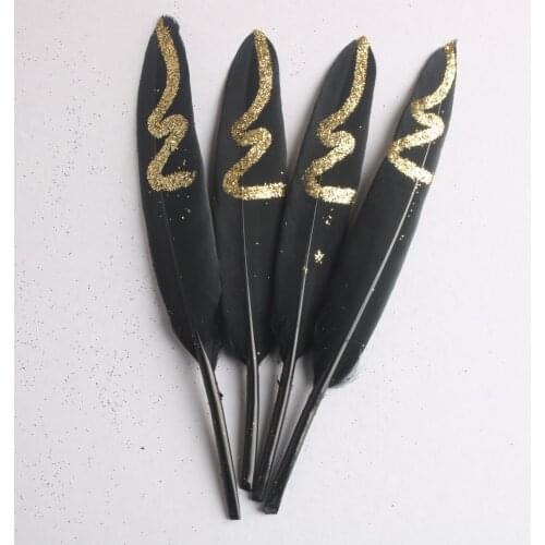 Gold Dipped Black Duck Feathers Goose Feathers for crafts 10-15CM/4-6inch Natural Pheasant Feather for jewelry making DIY Decor