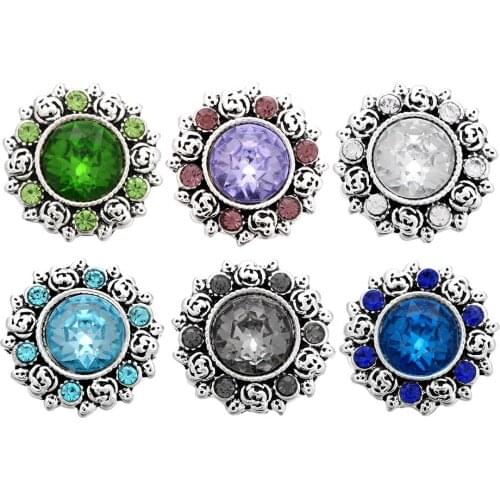 10pcs/lot Mixed Flower 18mm Rhinestones Crystal Snap Buttons With Metal Button for Bracelets and Necklace Pendant Jewelry