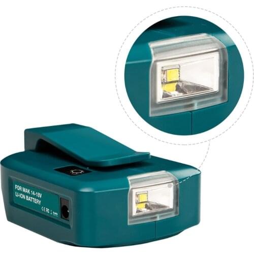 14.4V/18V Li-on Battery Dual USB Port with LED Light Spotlight Outdoor Flashlight for Makita Batteries