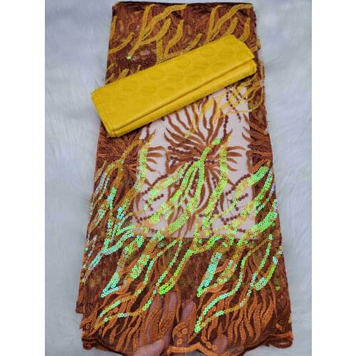 2.5+2.5yards french lace fabric with sequins 2021 high quality bazin riche fabric cotton guine brocade fabric for wedding