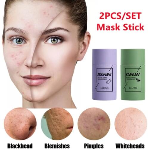 2PCS Cleansing Mask Green Tea Stick Mask Purifying Clay Stick Mask Oil Control Anti-acne Eggplant Face Skin Care Whitening Mud