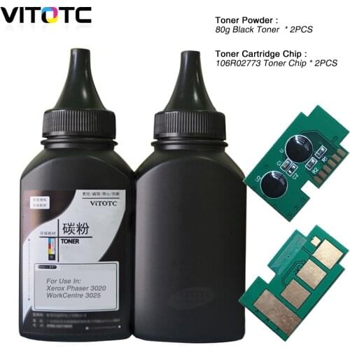 2 Toner powder + 2 Cartridge Chip 106R02773 Compatible for Xerox Phaser 3020 WorkCentre 3025 Laser Printer Refill Powder Chip