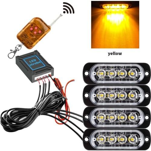 DC 12V/24V 4LEDs Side Marker Indicator Light For Pickup Truck Warning Safety Emergency Light Strobe Lights with Remote Control