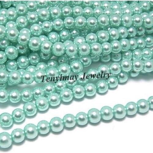 Fashion 5 Strands 85cm/Strand 6mm Acid Blue Glass Pearl Loose Beads Free Shipping