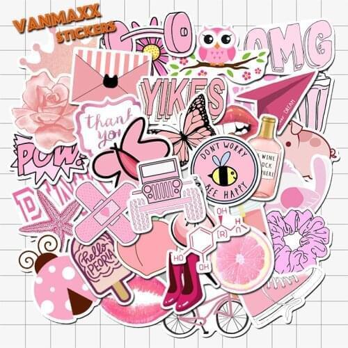 VANMAXX 50 PCS INS and VSCO Style Pink Cute Girl Kids Stickers Waterproof Vinyl Decal for Laptop Helmet Bicycle Luggage Toy
