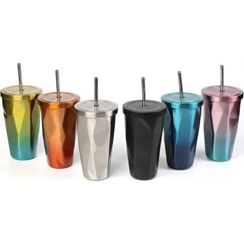 500ml/17oz Double Wall 304 stainless steel Coffee Bottle With Straw to Go Cold Beer Cup With Tumbler Insulated Auto Water Mugs