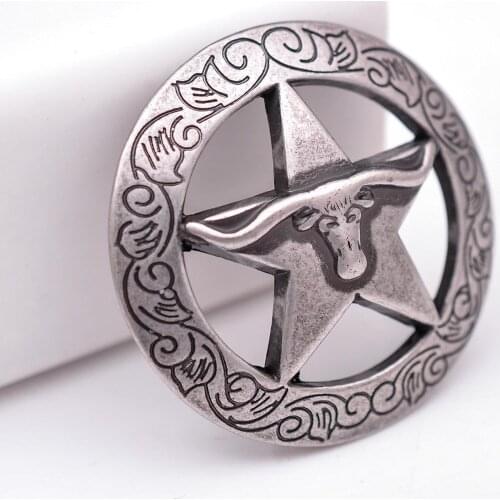 6X 1-1/2" Heavy Antique Silver Cowboy Longhorn Bull Texas Star Saddle Bridle Concho For Leathercraft Hatband Belt Screwback