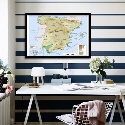 90*60cm The Spain Orographic Map Eco-friendly Canvas Painting Wall Poster Children School Supplies Living Room Home Decoration