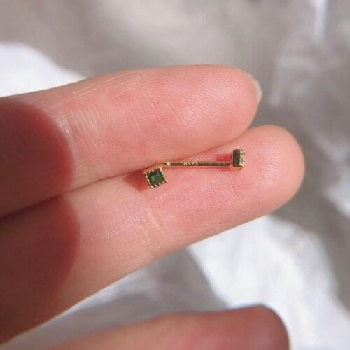 925 Sterling Silver Earrings Cute Small Green Zircon Square Stud Earrings Exquisite Engagement Jewelry Anniversary Gift 2021