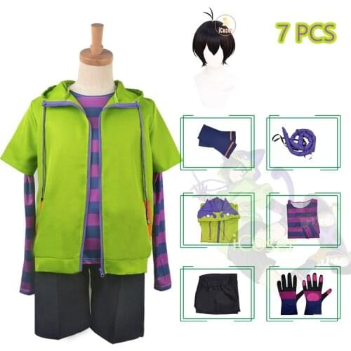 Anime SK8 the Infinity Miya Chinen Cosplay Costume Green Short Sleeved Hoodie Striped T-shirt Shorts Wig Sport Party Outfit