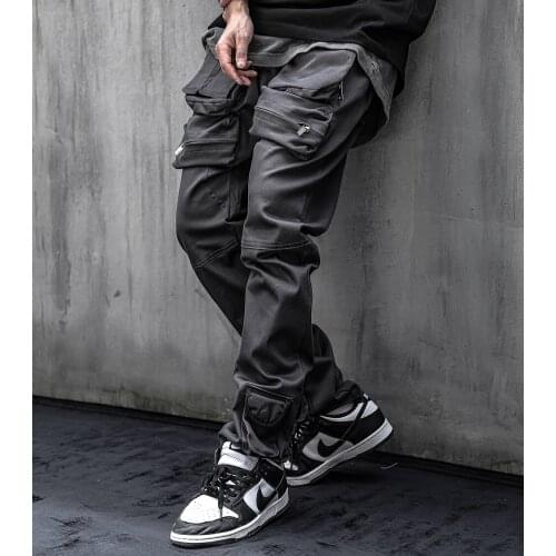 Cargo Streetwear Black Trendy Multi-Pockets Straight Pants For Men