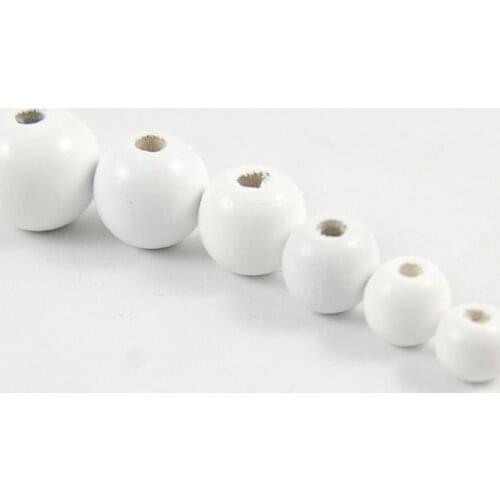 100pcs/lot 6 8 10 12 14 16 18 20mm Round Wood Spacer Bead White Painted Wooden Ball Charm Loose Beads DIY Jewelry Making Finding