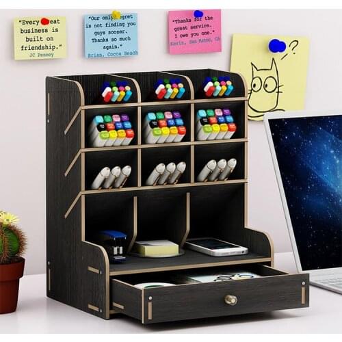 Wooden Pen Holder Desk Organizer Multi-Function Office Pencil Case Large Capacity Pencil Organizer Creative Desk Storage Box