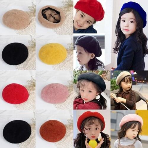 Fashion Children Kid Hat Girls Beret Warm Plain Beanie Newsboy Caps Autumn Winter Cap Solid Candy Color Berets 2-8T