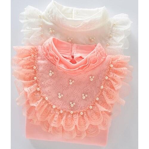Kids girls clothes 2019 Autumn children clothing girls blouse beading lace child shirt cotton long sleeve shirt age 3-15Y