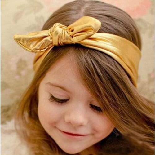 Hot Sale Gold Rabbit Ear Knot Headband for Little Boy/Girl Cute Ear Headband Bowknot Headwrap for Kids Outfits Photo Props