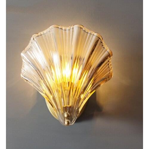 Country Copper Shell Wall Lamp Creative Pastoral Brass TV Background Wall Bedroom Bedside Lamp Nordic Luxury Wall Light Fixtures