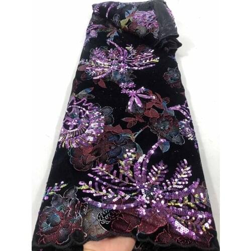 Beautiful Velvet Fabric Stacking Sequins Embroidery Flowers DIY Design Dress Skirt African Lace Sewing Fabric 5 Yards Wholesale